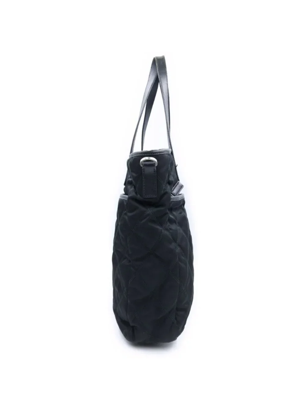 Prada Triangle Logo Quilted Tote Bag Leather Nylon Silver